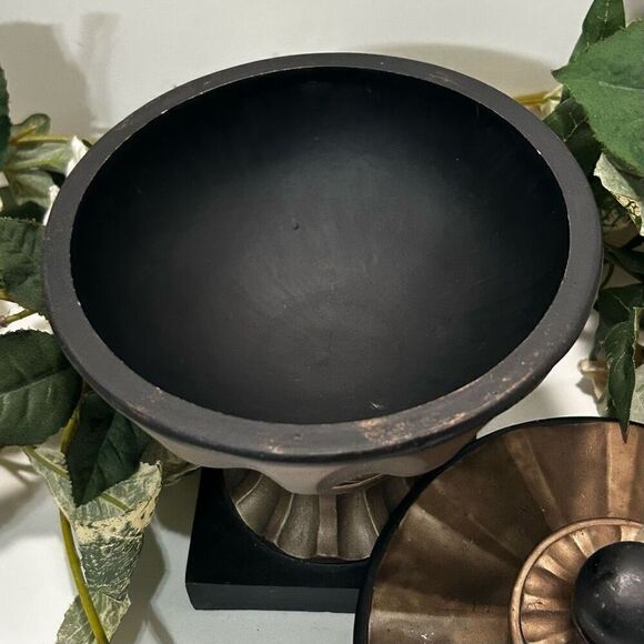 Antique Look Composite Bowl Urn On A Stand W/ Lid 8.5” Gold-tone Victorian Style - Picture 6 of 10